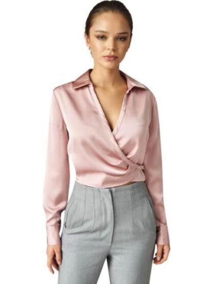BLUSA CROP SATINADA PALO DE ROSA HOLLY LAND