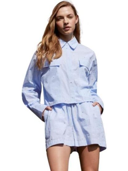 BLUSA CROP TOP CON PEDRERIA AZUL HOLLY LAND