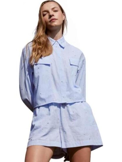 BLUSA CROP TOP CON PEDRERIA AZUL HOLLY LAND - Image 2