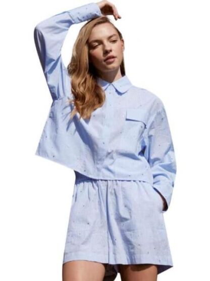 BLUSA CROP TOP CON PEDRERIA AZUL HOLLY LAND - Image 4