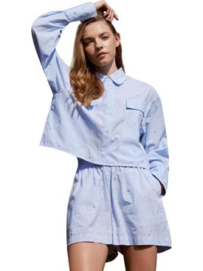 BLUSA CROP TOP CON PEDRERIA AZUL HOLLY LAND - Image 5