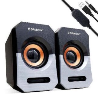 BROBOTIX BOCINAS PORTATILES 963913 ALAMBRICO 2.0 CANALES 5W RMS USB-3.5MM NEGRO-PLATA