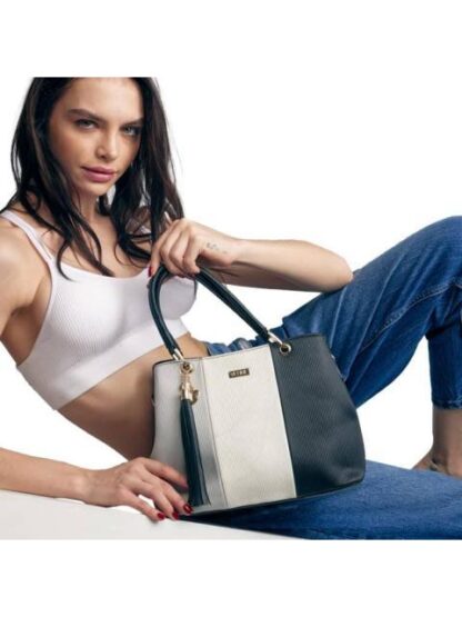 BOLSA SATCHEL CON BLOQUES DE COLOR NEGRO VI LINE - Image 5