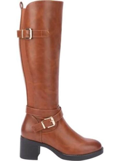 BOTA ALTA HEBILLA METALICA COGNAC TIERRA BENDITA