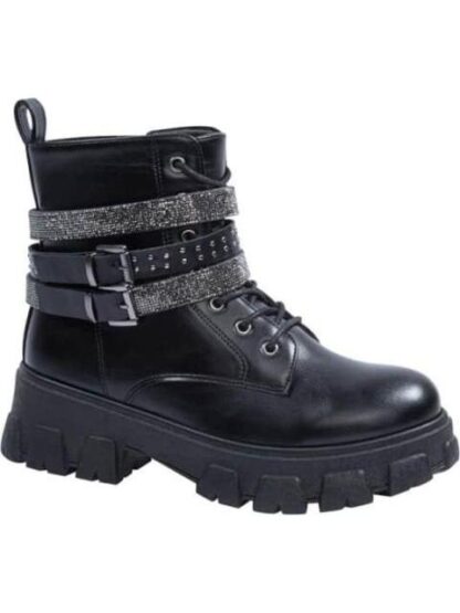 BOTA MILITAR TIRAS CON PIEDRAS NEGRO TIERRA BENDITA - Image 2