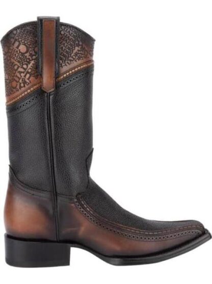 BOTA VAQUERA PIEL EXOTICA NEGRO CUADRA