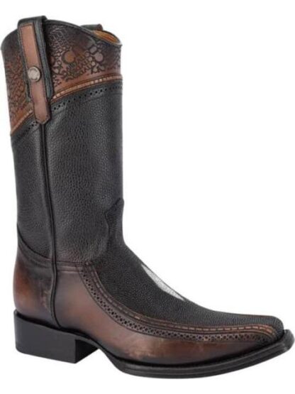 BOTA VAQUERA PIEL EXOTICA NEGRO CUADRA - Image 2