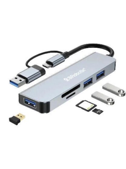 BROBOTIX DOCKING STATION 5 EN 1 USB 3.0-USB-C 3X USB 3.0 1X SD GRIS - Image 2