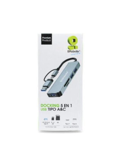 BROBOTIX DOCKING STATION 5 EN 1 USB 3.0-USB-C 3X USB 3.0 1X SD GRIS - Image 3