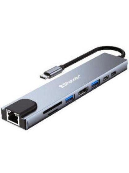 BROBOTIX DOCKING STATION 8 EN 1 USB C 2X USB 3.0 1X SD 1X MICRO SD 1X HDMI 1X RJ-45 2X USB C PLATA