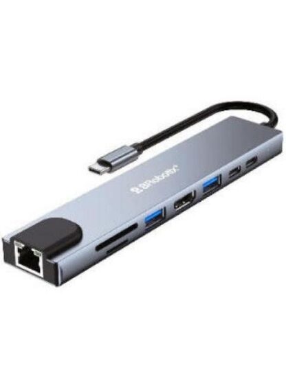 BROBOTIX DOCKING STATION 8 EN 1 USB C 2X USB 3.0 1X SD 1X MICRO SD 1X HDMI 1X RJ-45 2X USB C PLATA - Image 2