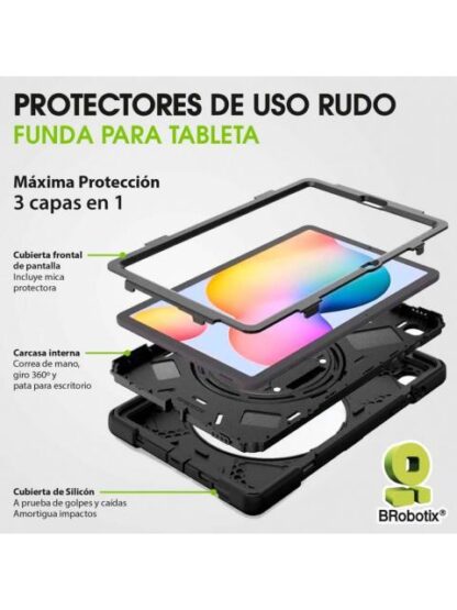 BROBOTIX FUNDA USO RUDO CON CORREA Y GIRO 360° PARA SAMSUNG GALAXY TAB S6 LITE NEGRO - Image 6