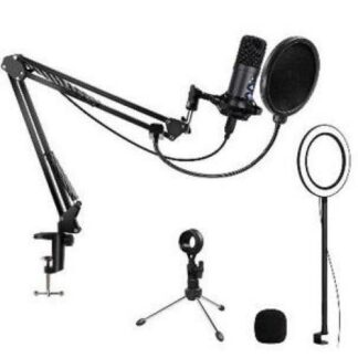 BROBOTIX KIT MICROFONO ALAMBRICO USB NEGRO - INCLUYE SOPORTE DE BRAZO Y ARO DE LUZ