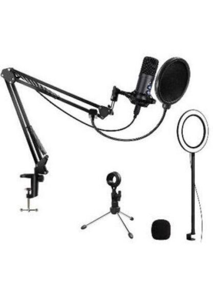 BROBOTIX KIT MICROFONO ALAMBRICO USB NEGRO - INCLUYE SOPORTE DE BRAZO Y ARO DE LUZ