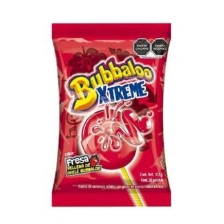 BUBBAXTREME PALETA CON RELLENO LIQUIDO SABOR FRESA BOLSA CON 20 PZ