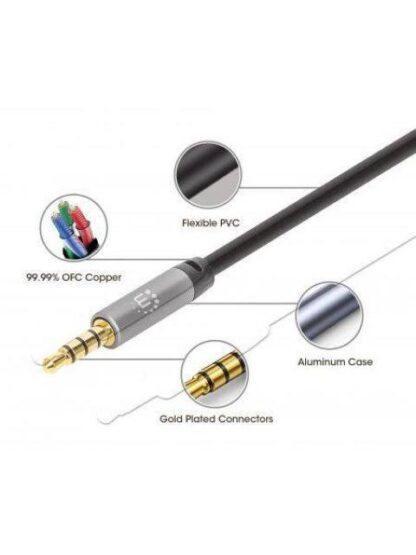 CABLE AUXILIAR MANHATTAN AUDIO ESTEREO 3.5MM MACHO 3M NEGRO-PLATA 356008 - Image 5