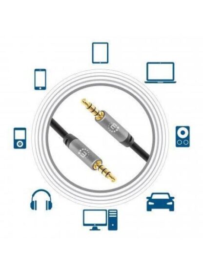 CABLE AUXILIAR MANHATTAN AUDIO ESTEREO 3.5MM MACHO 3M NEGRO-PLATA 356008 - Image 6