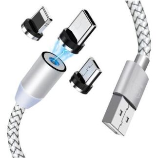 CABLE MAGNETICO DE CARGA RAPIDA 3 EN 1  TIPO C MICRO USB Y ENTRADA IPHONE CON CONECTORES MAGNETICOS INTERCAMBIABLES SMARTPHONES TABLETS Y DISPOSITIVOS ELECTRONICOS COLOR BLANCO