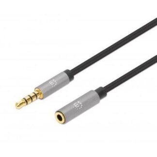 CABLE MANHATTAN AUDIO ESTEREO 3.5MM EXTENSION MACHO - HEMBRA 1M NEGRO-ALUMINIO PLATEADO 356022