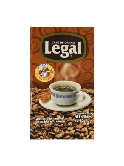 CAFE LEGAL MOLIDO CON CANELA PAQUETE CON 30 SOBRES DE 28 GRAMOS
