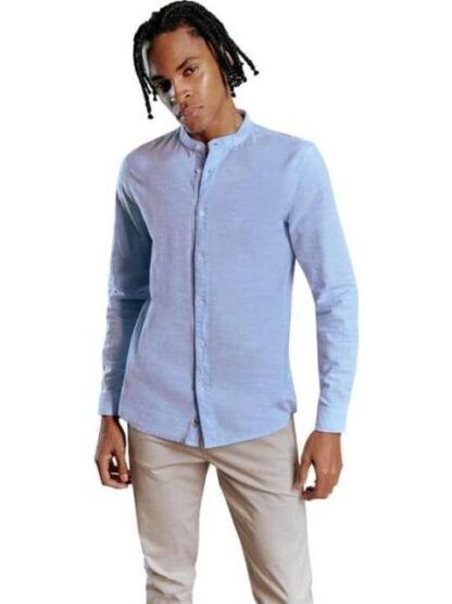 CAMISA REGULAR FIT DE LINO CUELLO MAO MANGA LARGA AZUL HPC POLO - Image 2