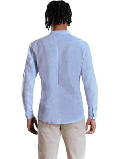 CAMISA REGULAR FIT DE LINO CUELLO MAO MANGA LARGA AZUL HPC POLO - Image 3