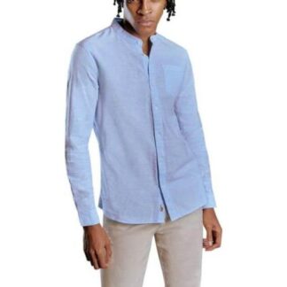 CAMISA REGULAR FIT DE LINO CUELLO MAO MANGA LARGA AZUL HPC POLO
