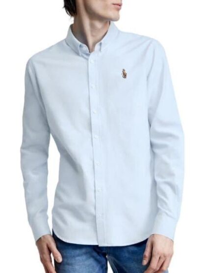 CAMISA SLIM FIT MANGA LARGA AZUL HPC POLO