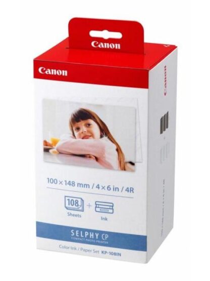 CANON KIT CARTUCHO Y PAPEL KP-108IN 108 PAGINAS DE 4 X 6 3 CARTUCHOS COLOR