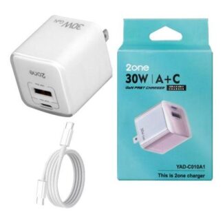CARGADOR 30W CARGA RAPIDA USB Y TIPO C CON CABLE TIPO C TRENZADO TECNOLOGIA GAN INCLUYE COLOR BLANCO