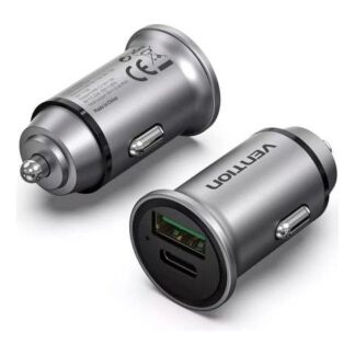 CARGADOR DE CARRO VENTION 2 PUERTOS USB TIPO A Y C 20W 1PZ COLOR GRIS OSCURO