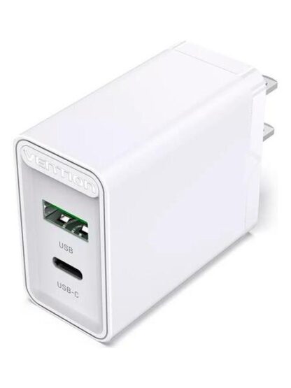 CARGADOR DE PARED 2 EN 1 VENTION CARGA RAPIDA 20W 1PZ COLOR BLANCO