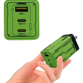 CARGADOR DE PARED CON 1 PUERTO USB-A Y 2 PUERTOS TIPO C 65W  GAN CARGA RAPIDA SIMULTANEA PARA LAPTOP CELULAR TABLET COLOR VERDE