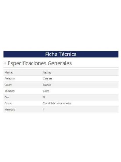 CARPETA NEXTEP NE013U VINIL ARO O DE 1 PULGADA TAMANO CARTA COLOR BLANCO - Image 2
