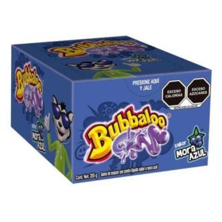 CHICLE CON RELLENO LIQUIDO BUBBALOO SABOR MORA AZUL CON 47 PIEZAS