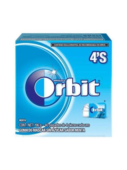 CHICLE ORBIT 4S MENTA PAQUETE CON 40 PIEZAS