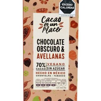 CHOCOLATE EN BARRA OBSCURO CON AVELLANAS 80 G CACAO ES UN PLACER