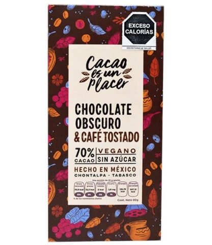 CHOCOLATE EN BARRA OBSCURO CAFE TOSTADO 80 G CACAO ES UN PLACER