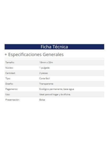 CINTA ADHESIVA NEXTEP NE607T CORTE FACIL 18MM X 33MM MTS CON 2 PIEZAS - Image 2