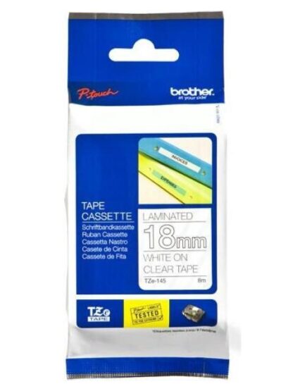 CINTA BROTHER TZE145 BLANCO SOBRE TRANSPARENTE 18MM X 8M