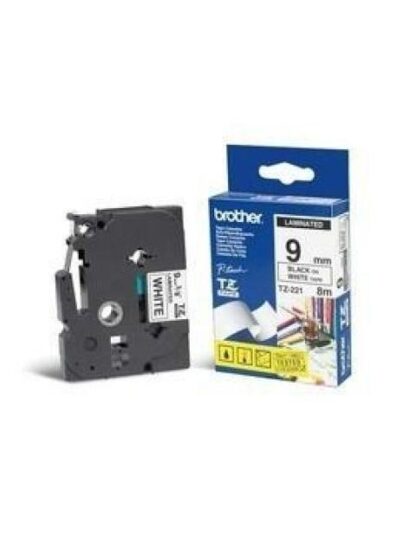 CINTA BROTHER TZE221 NEGRO EN BLANCO 9MM X 8M