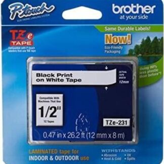 CINTA BROTHER TZE231 NEGRO EN BLANCO 12MM X 8M