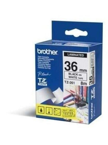 CINTA BROTHER TZE261 NEGRO SOBRE BLANCO 36MM X 8M