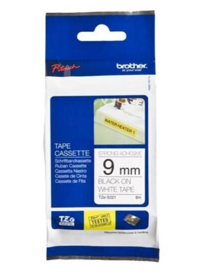 CINTA BROTHER TZES221 NEGRO SOBRE BLANCO 9MM X 8M