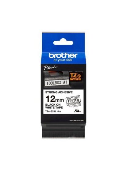 CINTA BROTHER TZES231 NEGRO SOBRE BLANCO 12MM X 8M - Image 2