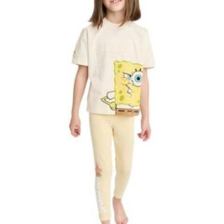CONJUNTO TRAJE CONJUNTO 2 PZAS PLAYERA Y PANTALON BEIGE BOB ESPONJA