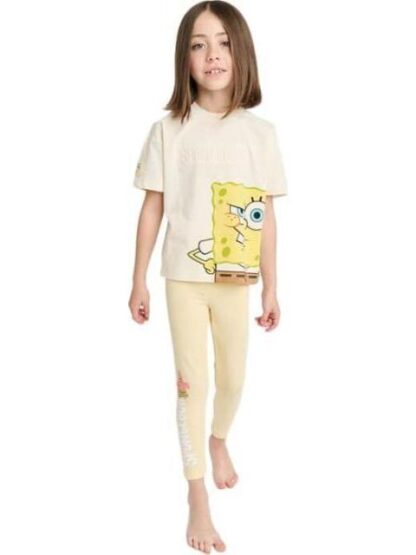 CONJUNTO TRAJE CONJUNTO 2 PZAS PLAYERA Y PANTALON BEIGE BOB ESPONJA