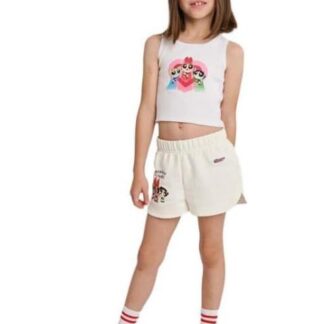 CONJUNTO TRAJE CONJUNTO 2 PZAS PLAYERA Y SHORT BLANCO LAS CHICAS SUPER PODEROSAS