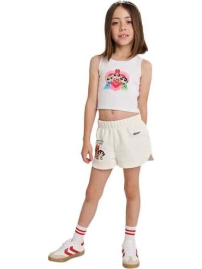 CONJUNTO TRAJE CONJUNTO 2 PZAS PLAYERA Y SHORT BLANCO LAS CHICAS SUPER PODEROSAS