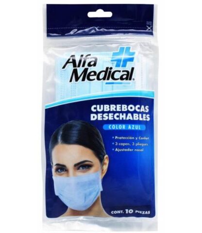 CUBREBOCAS DESECHABLE AZUL 10 PZA ALFA MEDICAL